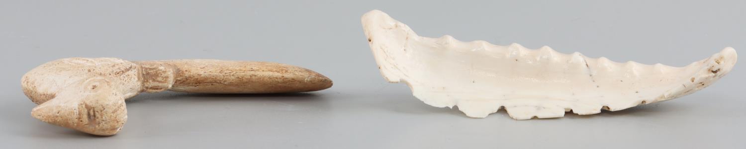 TAINO BIRD TONGUE SPATULA AND BAT LIKE CARVING