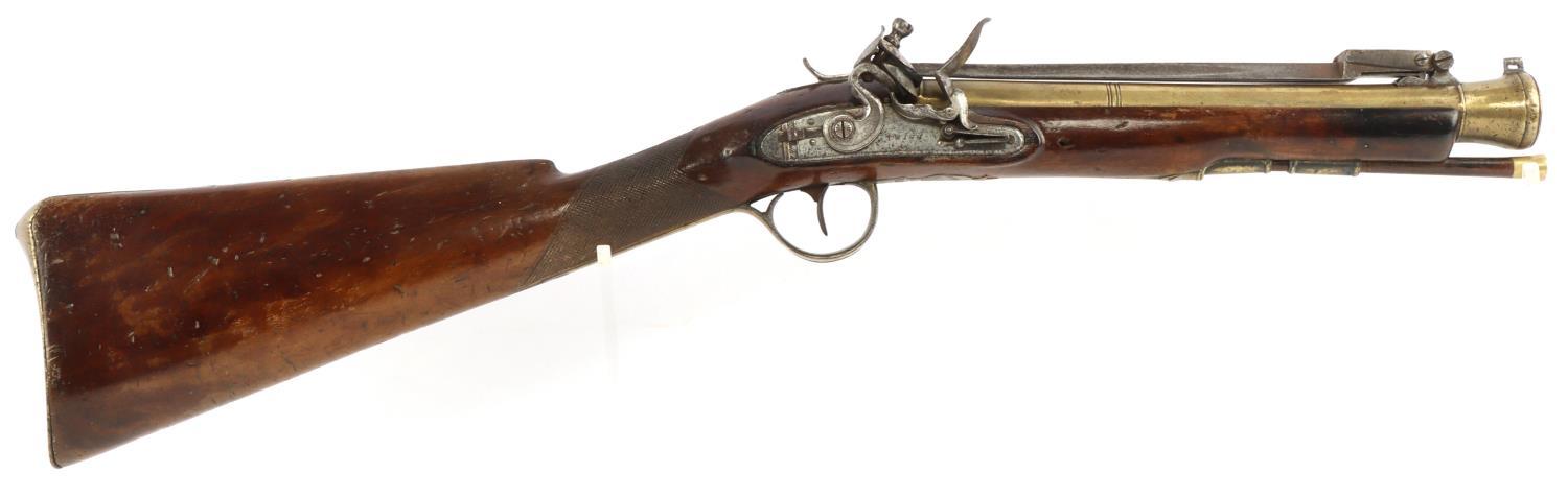 BRASS BARREL FLINTLOCK BLUNDERBUSS SPRING BAYONET