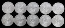 LOT OF 10 AMERICAN EAGLE SILVER 1 OZ COINS