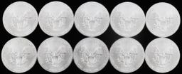 LOT OF 10 AMERICAN EAGLE 1 OZ SILVER DOLLAR COINS