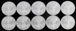 LOT OF 10 AMERICAN EAGLE 1 OZ SILVER DOLLAR COINS