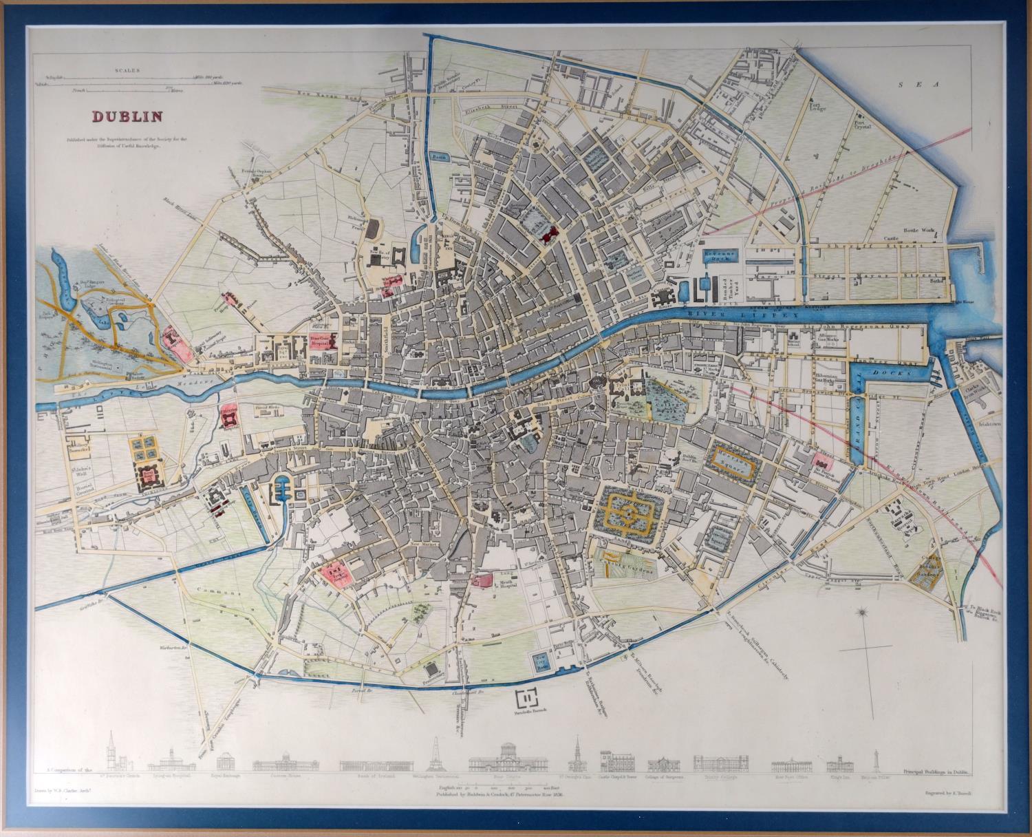 1836 MAP OF DUBLIN IRELAND BY TURRELL AND CLARKE