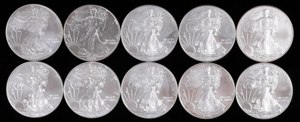 AMERICAN EAGLE 1 OZ SILVER COIN LOT OF 10