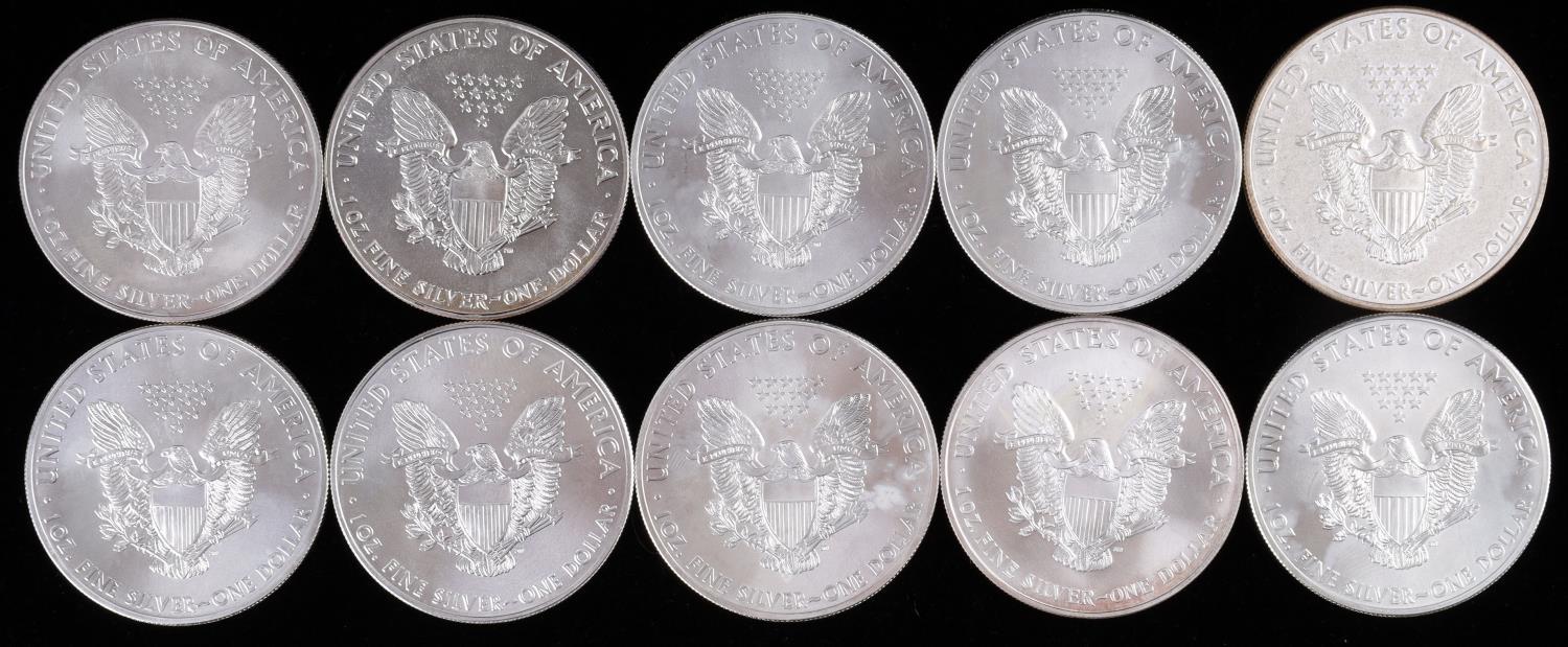 AMERICAN EAGLE 1 OZ SILVER COIN LOT OF 10