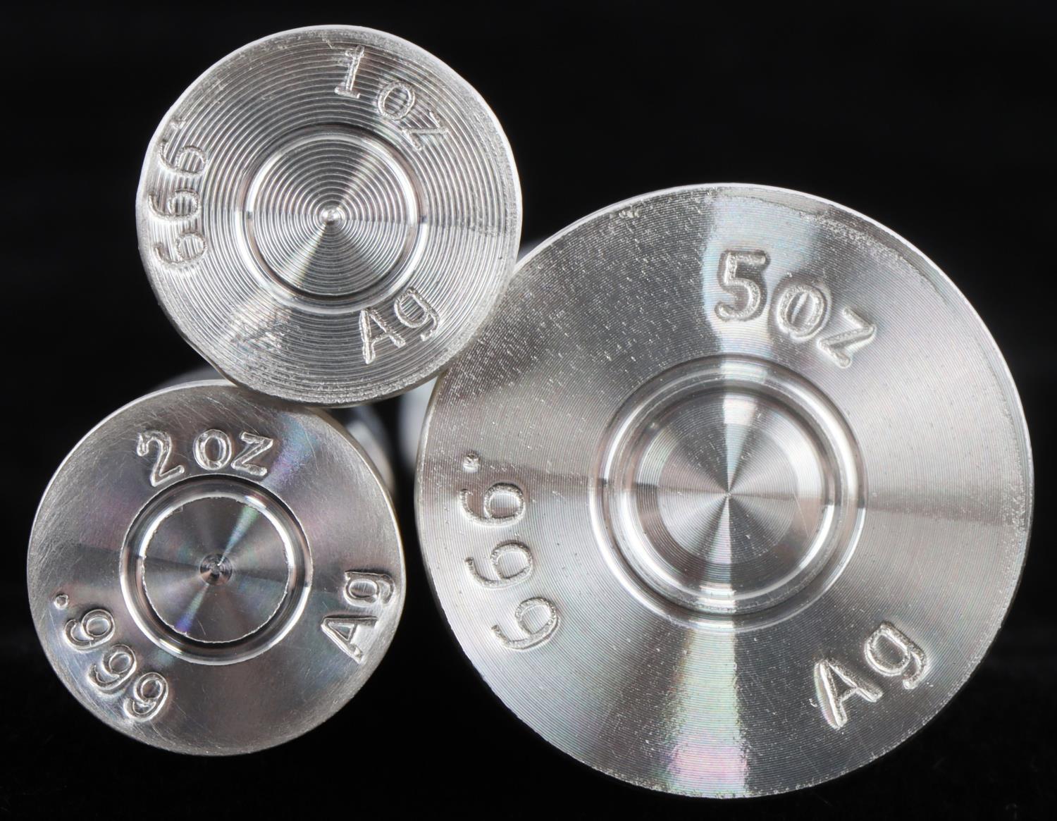 8 OZ SILVER BULLET BULLION ROUNDS .45 .308 & 12GA