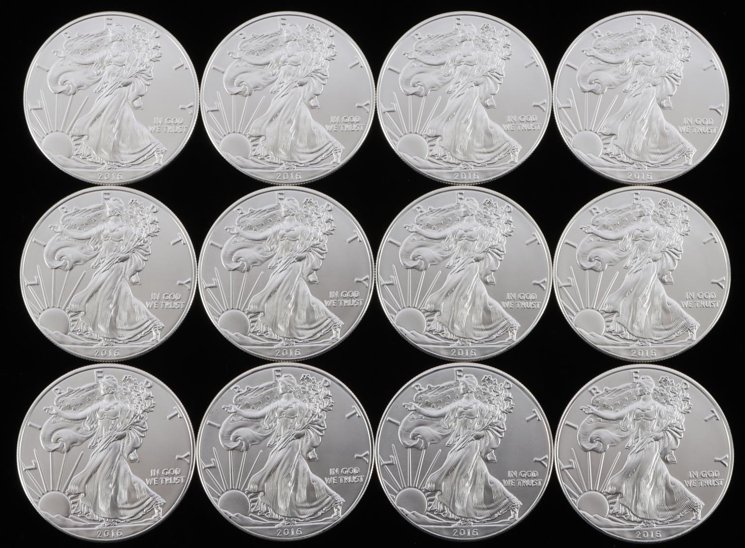 1 OZ AMERICAN SILVER EAGLE $1 COINS LOT OF 12