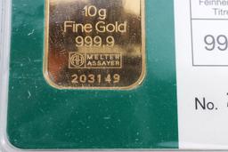 10 GRAM GOLD INGOT SWISS GOLD BULLION BAR