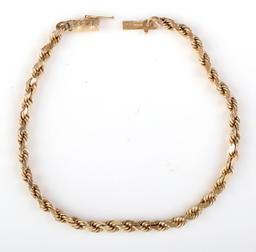 14K YELLOW GOLD ROPE CHAIN BRACELET  8 INCH