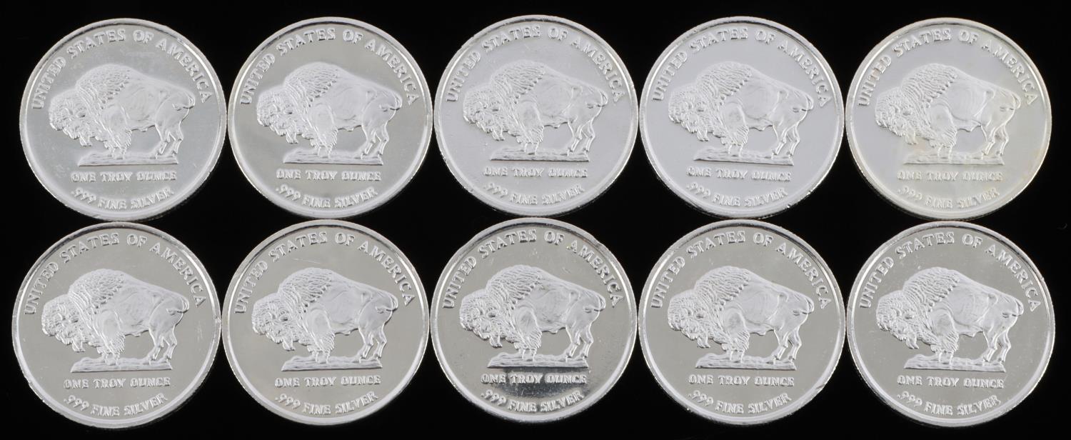 1 OZ .999 FINE SILVER BULLION ROUNDS LOT OF 10