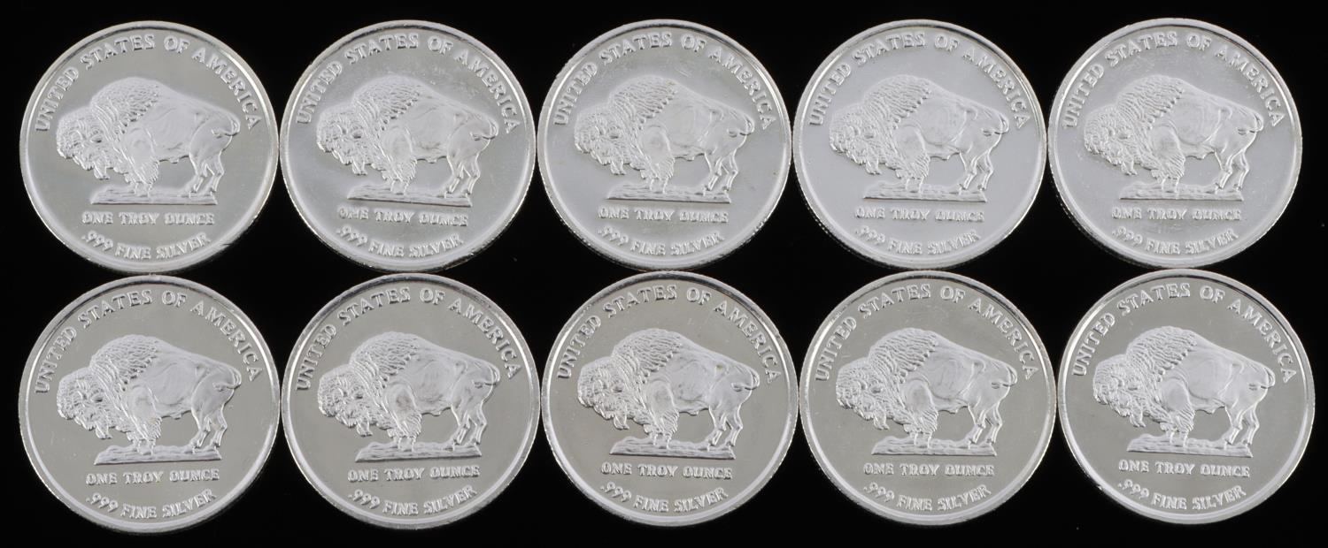 1 OZ .999 FINE SILVER BULLION ROUNDS LOT OF 10