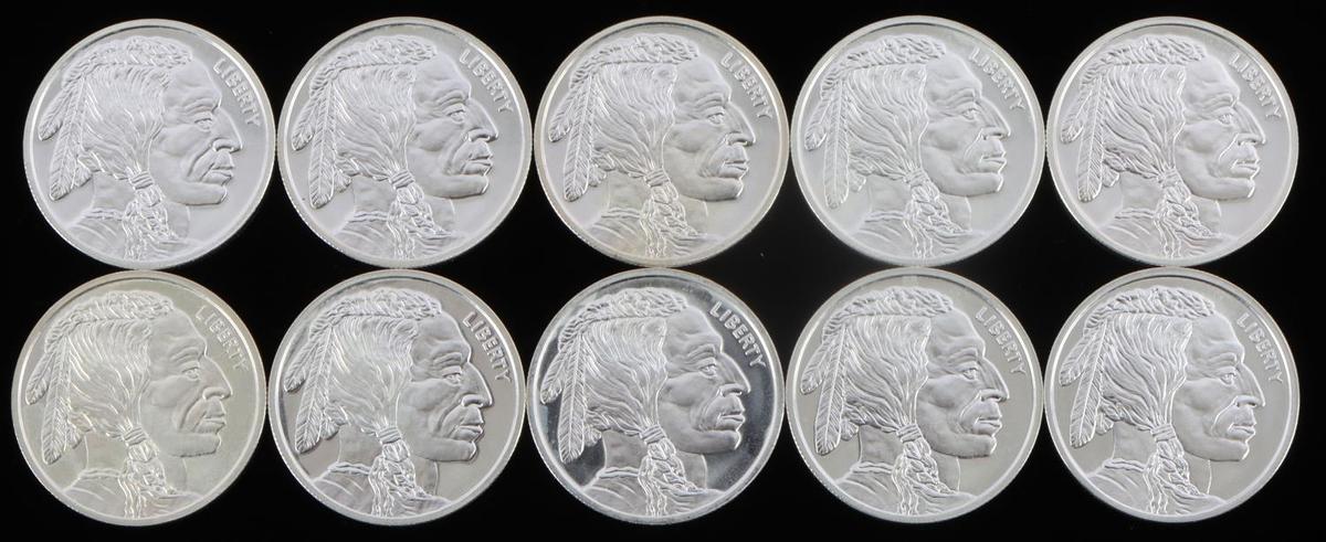 BUFFALO 1 OZ SILVER BULLION ROUNDS LOT OF 10