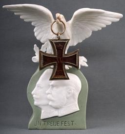 WWI GERMAN IRON CROSS & PORCELAIN EAGLE HOLDER