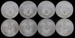 LOT OF 8 1 OZ AMERICAN SILVER EAGLE $1 COINS