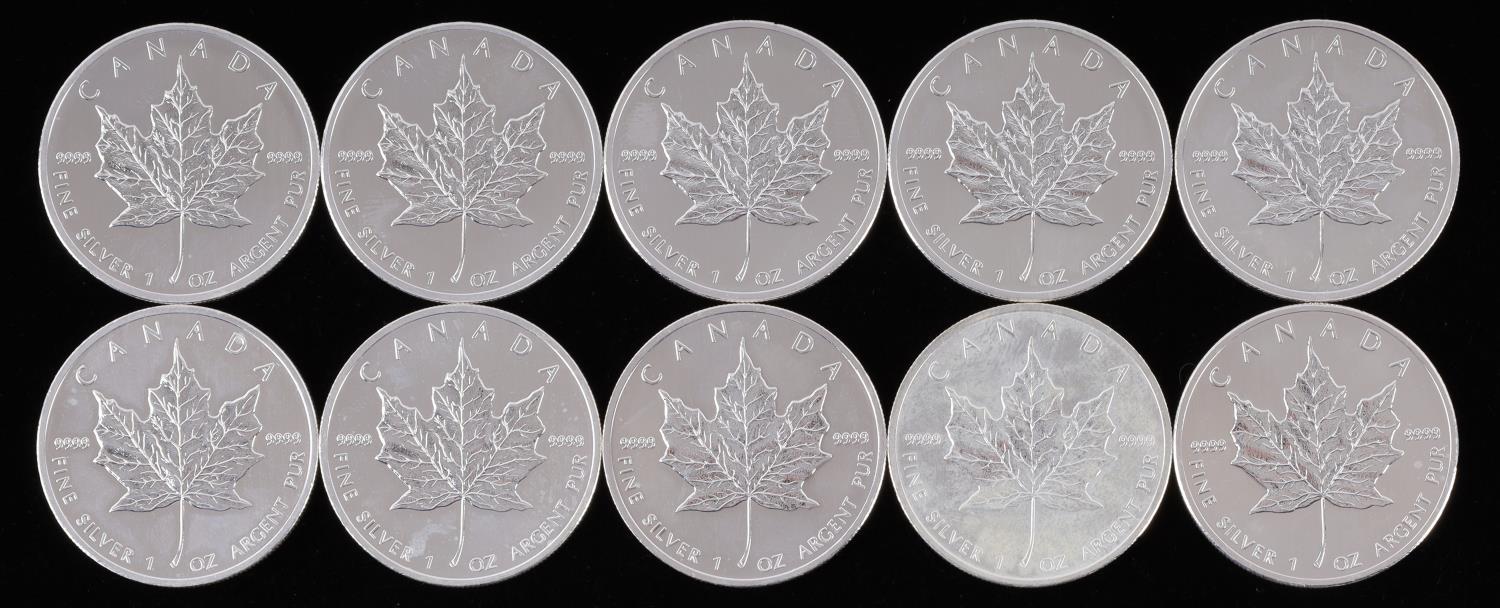 10 CANADA MAPLE LEAF 1 OZ SILVER COIN LOT