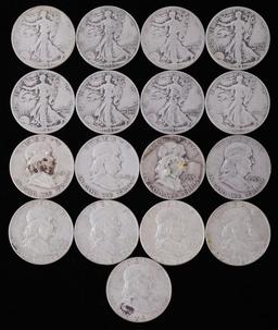 U.S. SILVER HALF DOLLAR FRANKLIN & WALKER COIN LOT