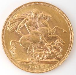 1913 GREAT BRITAIN KING GEORGE GOLD SOVEREIGN COIN