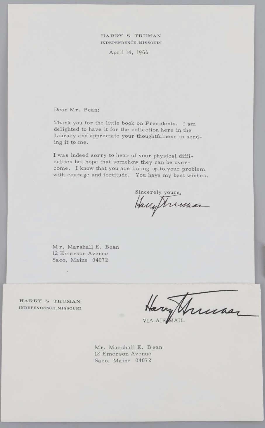 HARRY TRUMAN SIGNED AUTOGRAPH LETTER & ENVELOPE