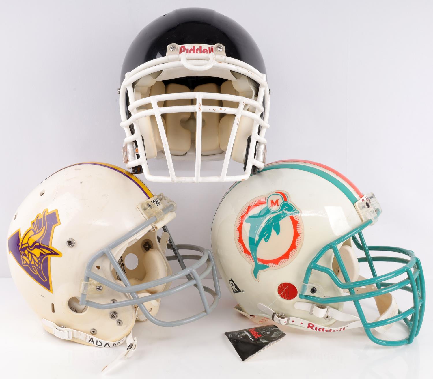 2 RIDDELL & 1 SCHUTT VIKINGS DOLPHINS GAME HELMET