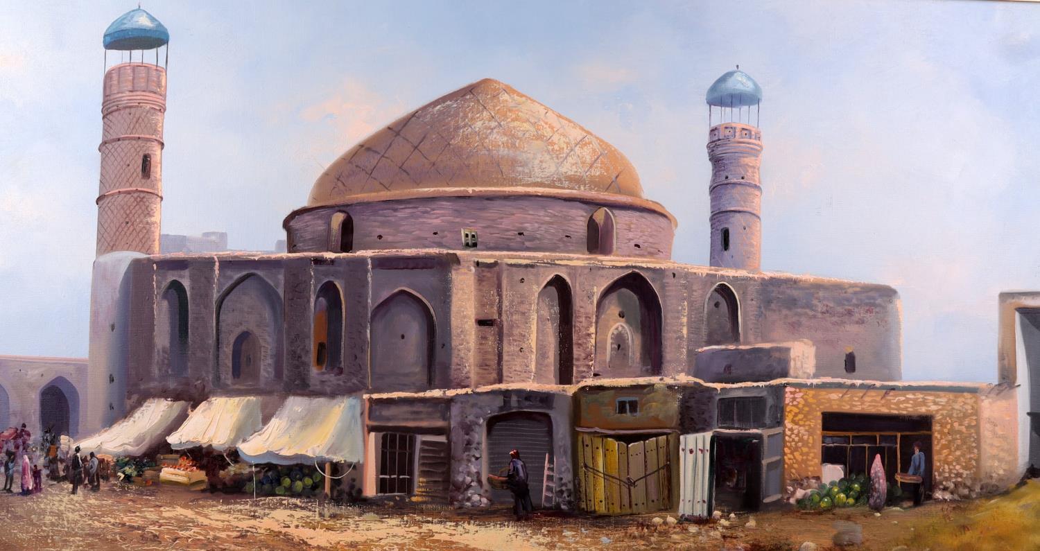 SAHEB OL AMR MOSQUE IN TABIZ VINTAGE OIL PAINTING