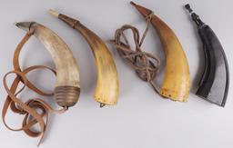 LOT OF 5 VINTAGE GUN POWDER HORN FLASKS