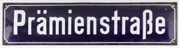 WWII ERA ENAMEL GERMAN STREET SIGN PRAMIENSTRABE