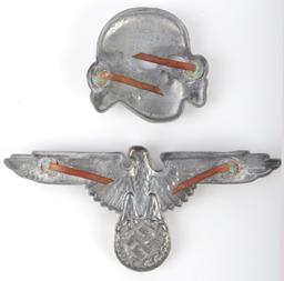 WWII GERMAN SS VISOR SET TOTENKOPF & PARTEIADLER