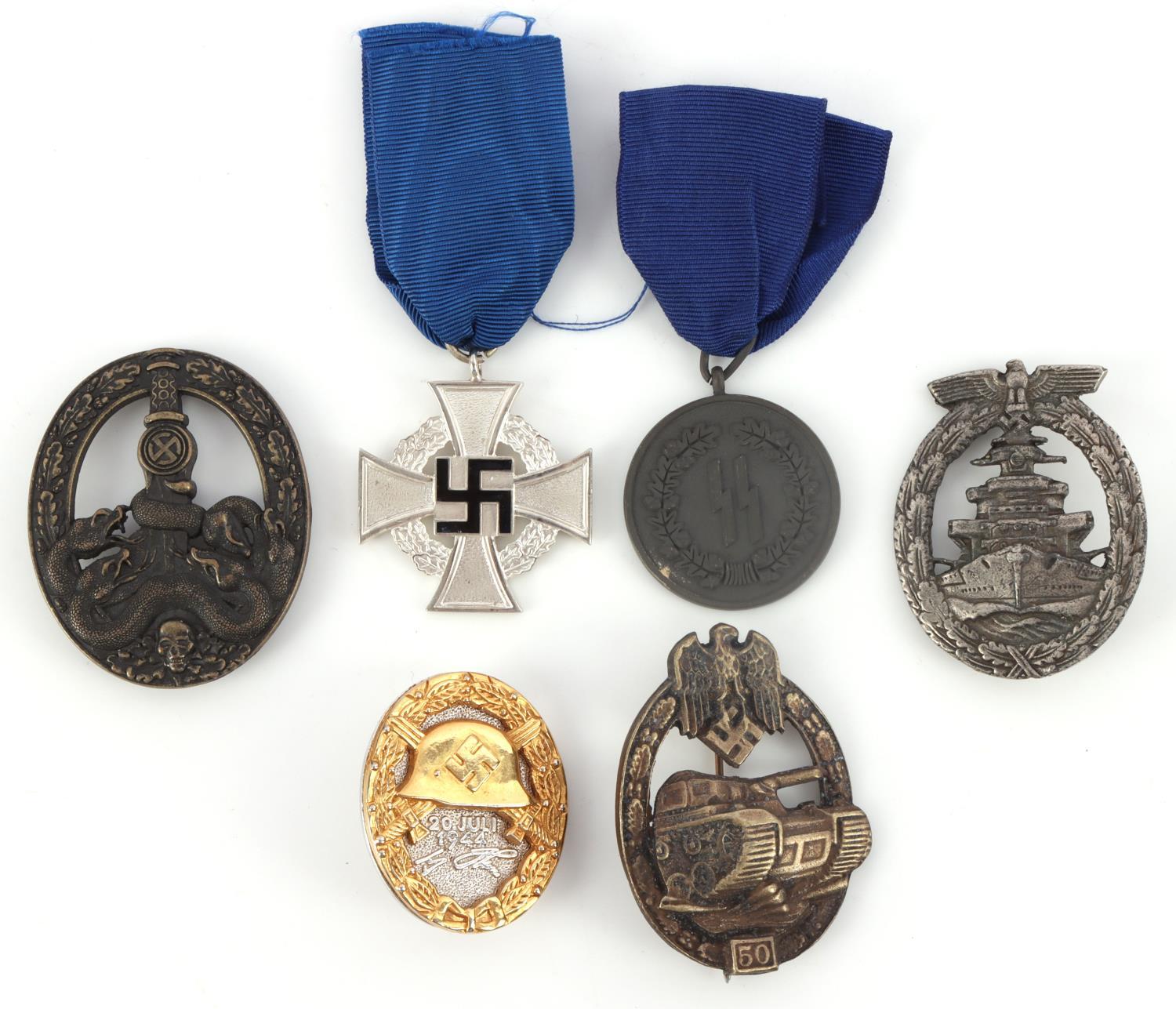 6 WWII GERMAN REICH PANZER & KRIEGSMARINE BADGES