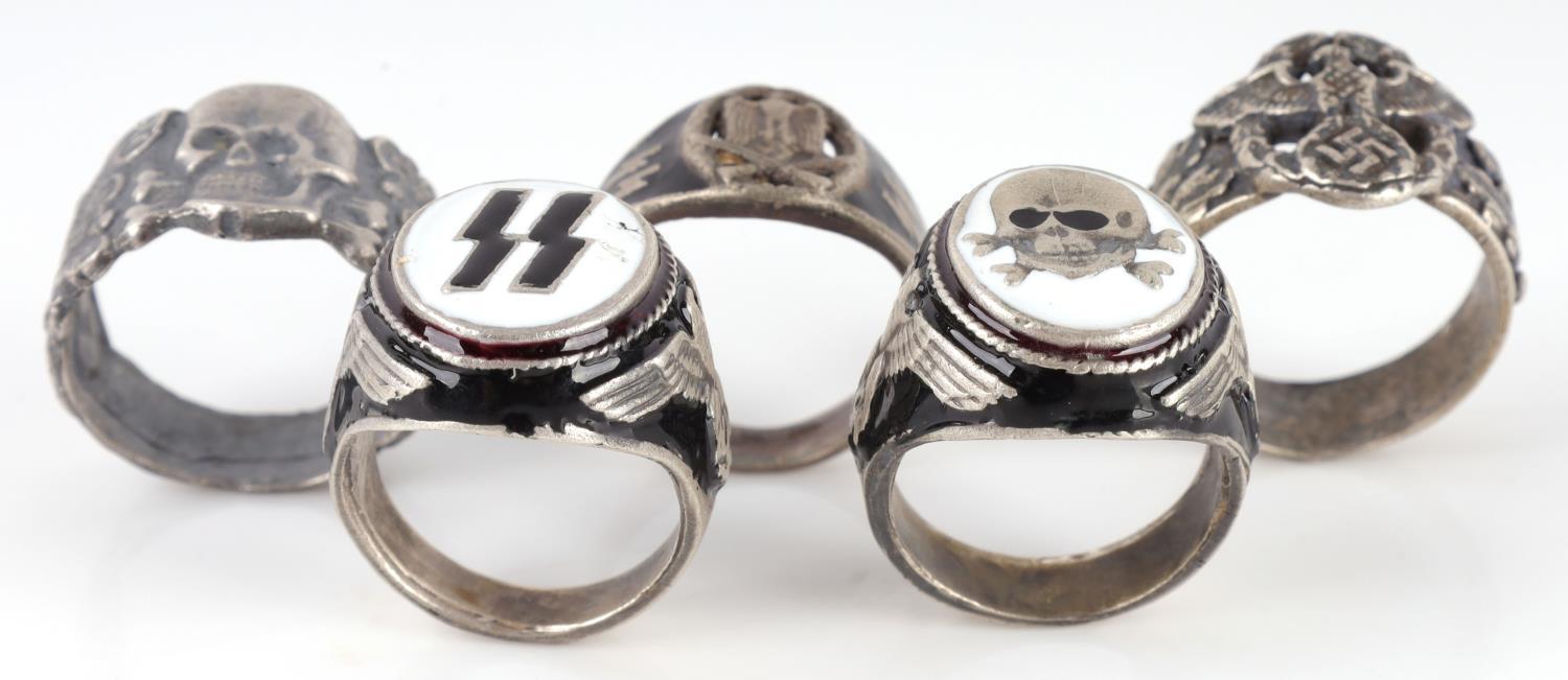 LOT OF 5 WWII GERMAN SS THIRD REICH RINGS