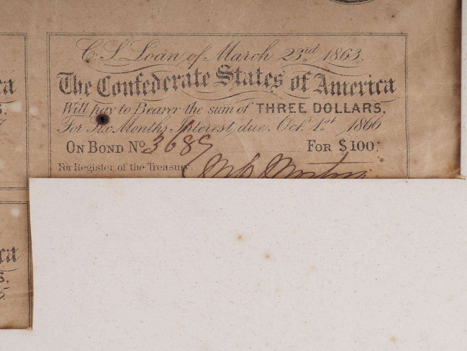 1863 CONFEDERATE STATES OF AMERICA $100 BOND SHEET