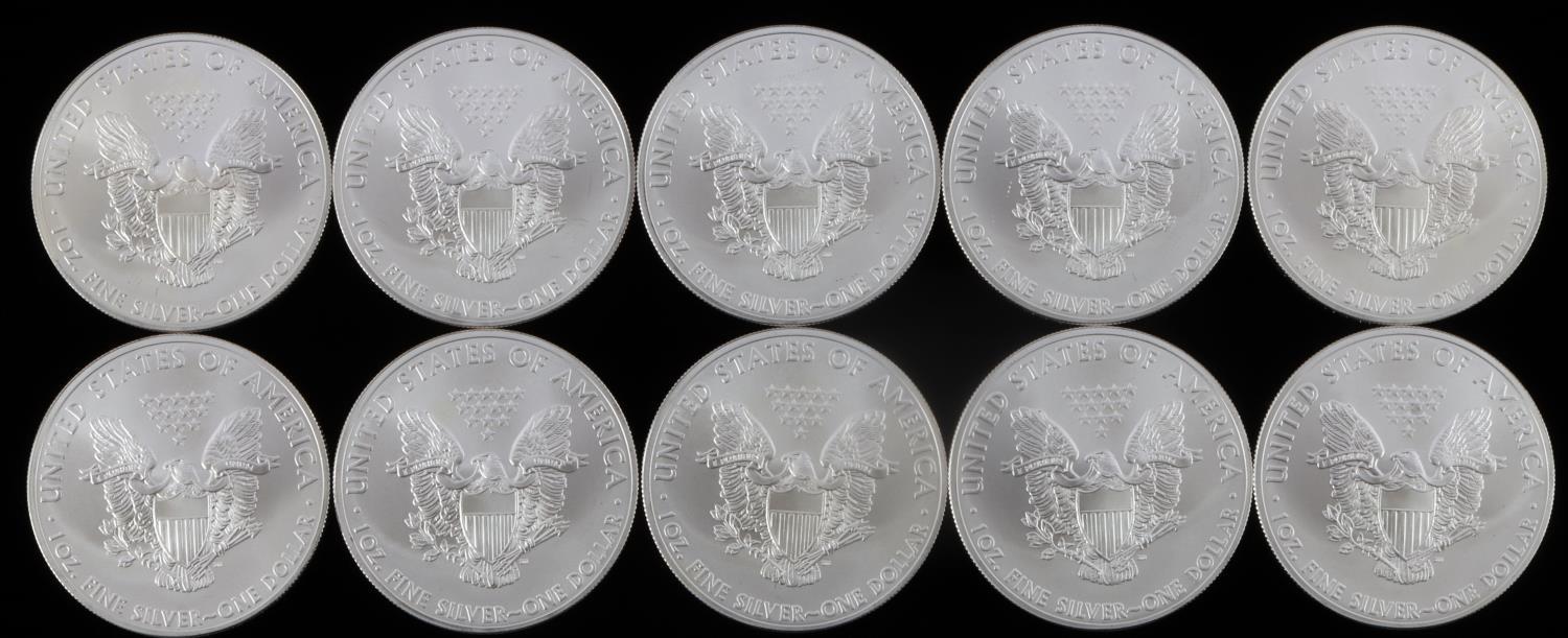 LOT OF 10 2011 SILVER AMERICAN EAGLE BU COINS