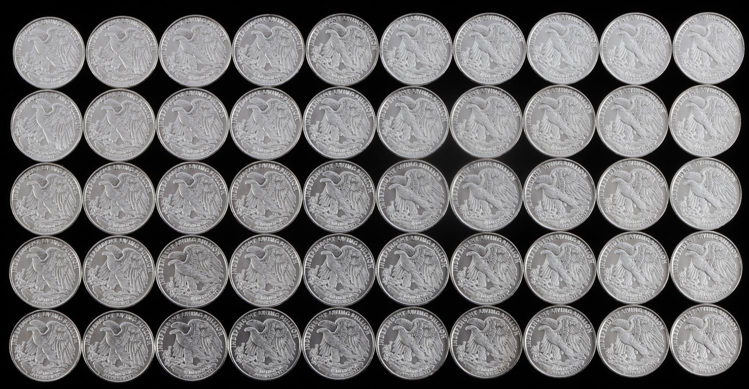 50 1/10TH OZ WALKING LIBERTY SILVER COIN ROUNDS