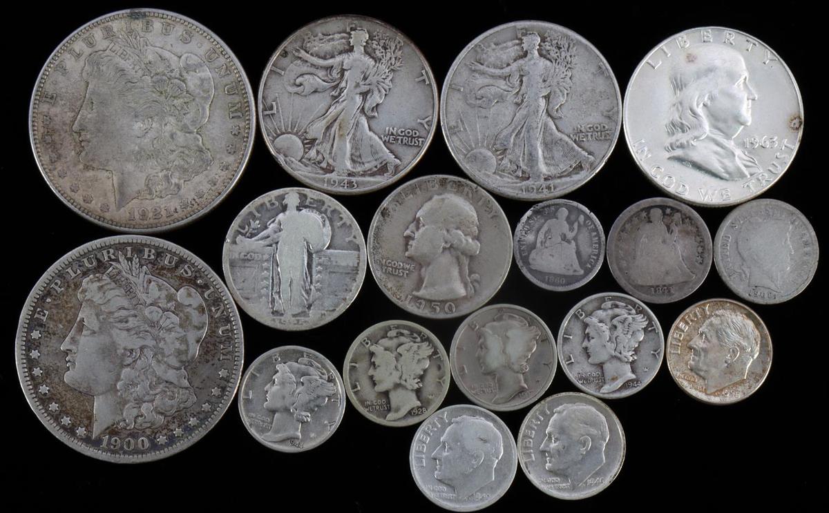 SILVER U.S. COIN LOT MORGAN WALKER MERCURY SEATED