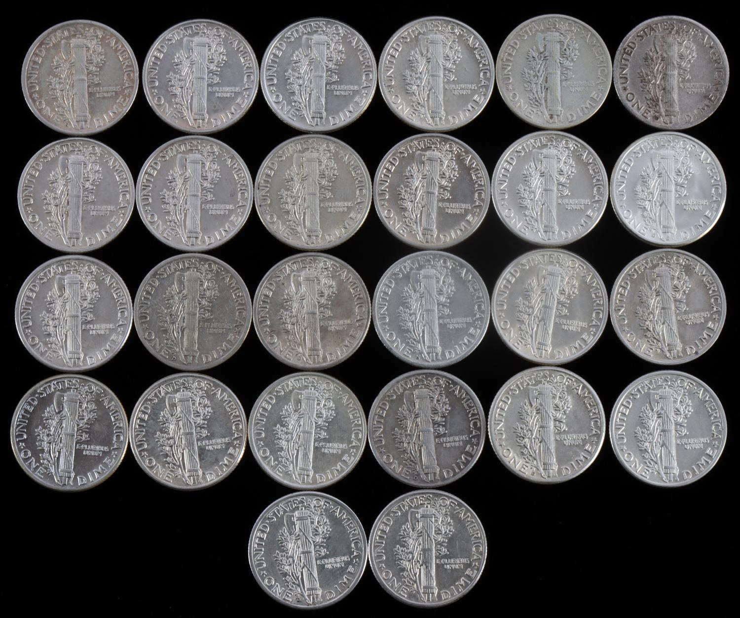 26 MERCURY DIMES SILVER COIN LOT 1935 TO 1944