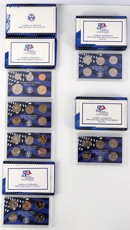 9 U.S. MINT PROOF SETS & 14 STATE QUARTER SET