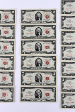 19 SEQUENTIAL RED SEAL1 963 $2. UNC BANK NOTE LOT