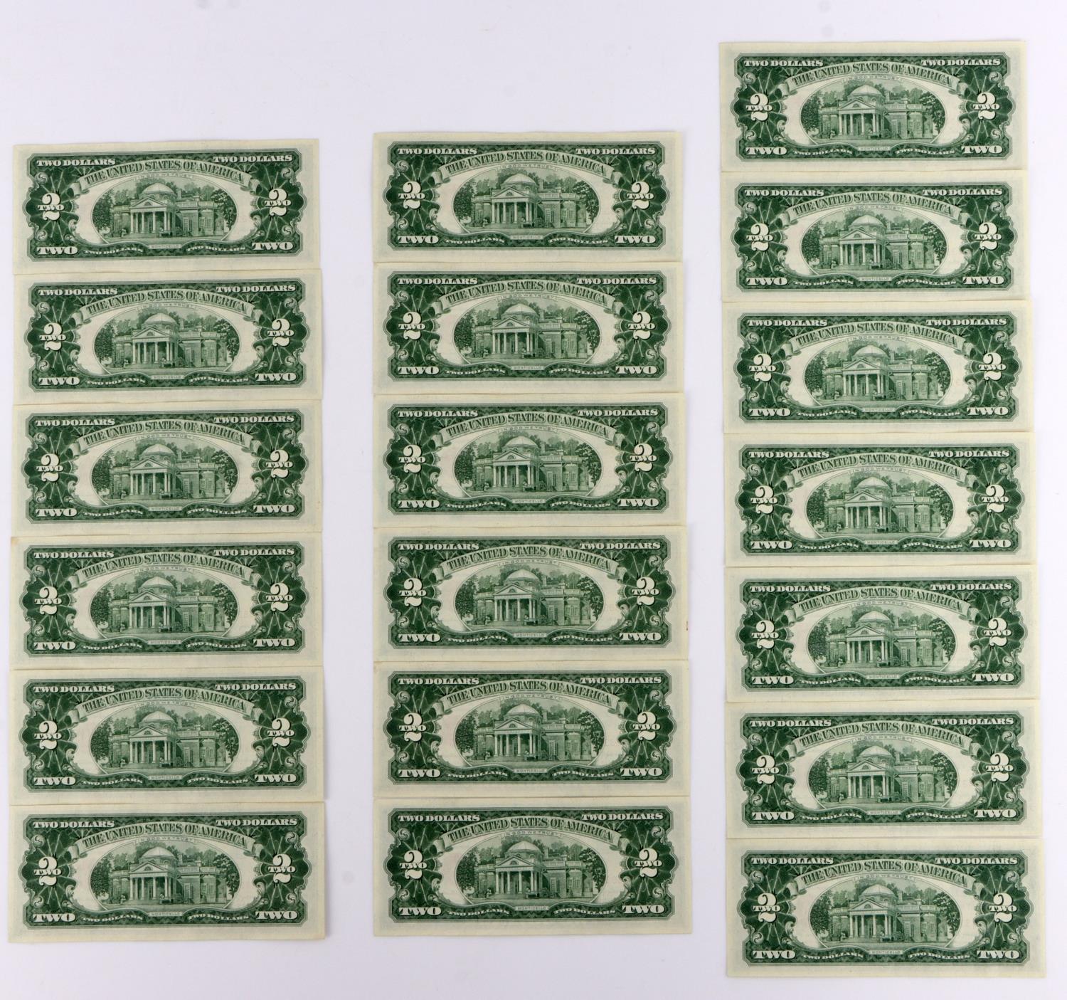 19 SEQUENTIAL RED SEAL1 963 $2. UNC BANK NOTE LOT