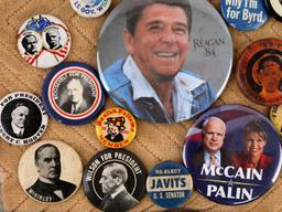 LARGE LOT OF POLITICAL AND ENTERTAINMENT PINS