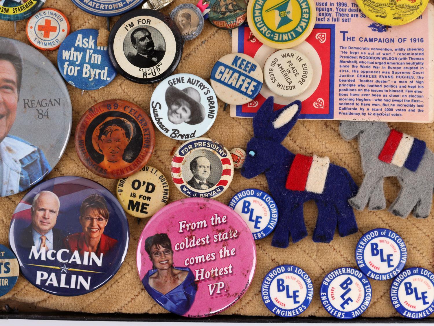 LARGE LOT OF POLITICAL AND ENTERTAINMENT PINS