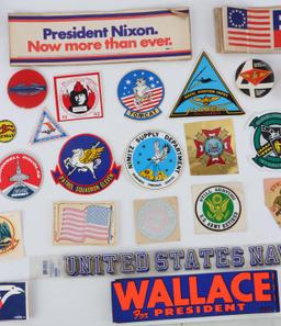 LOT OF 66 POLITICAL AND MILITARY BUMPER STICKERS