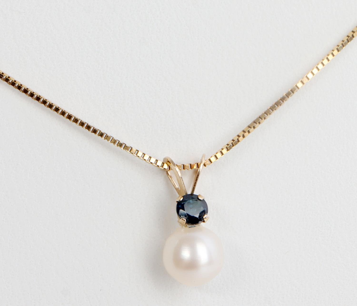 10K YELLOW GOLD PEARL SAPPHIRE NECKLACE