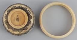 ANTIQUE IVORY BANGLE & JAPANESE IVORY TRINKET BOX