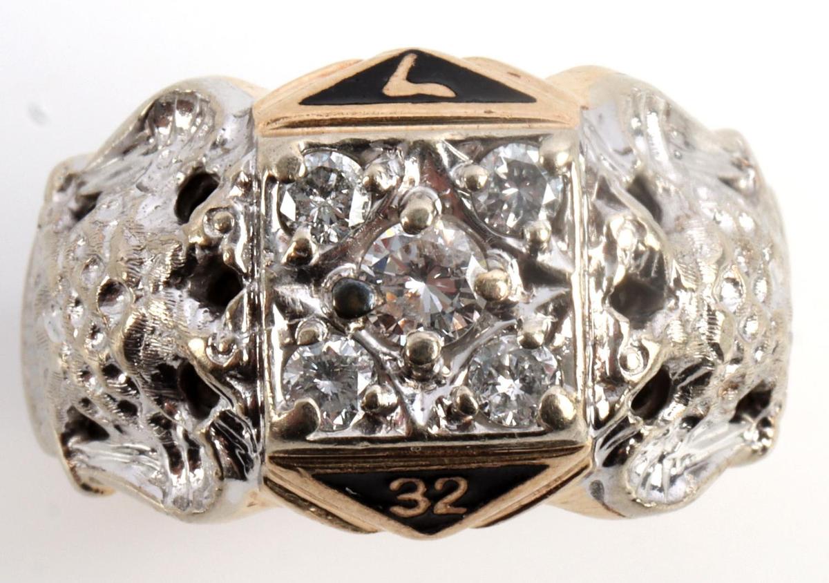 32ND DEGREE MASONIC 14KT GOLD AND DIAMOND RING