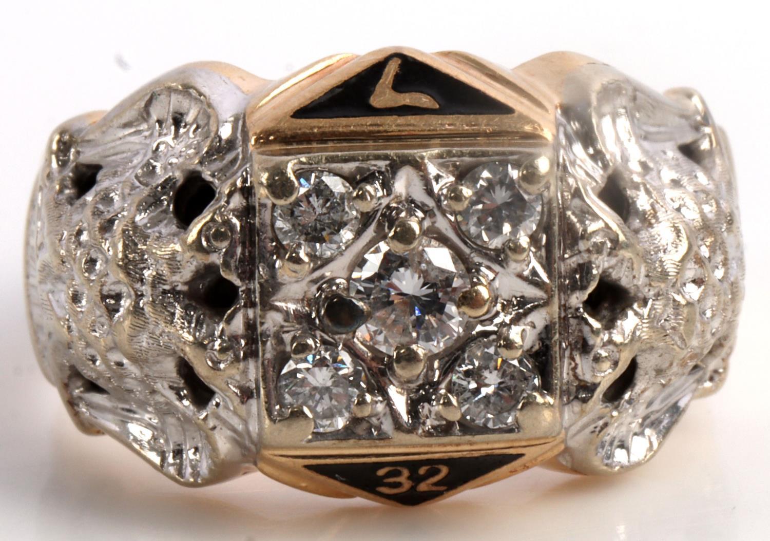 32ND DEGREE MASONIC 14KT GOLD AND DIAMOND RING