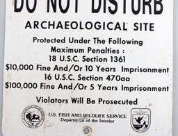 1960S DO NOT DISTURB ARCHAELOGICAL SITE METAL SIGN