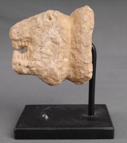 ANCIENT MESOPOTAMIAN STONE LION'S HEAD STATUE