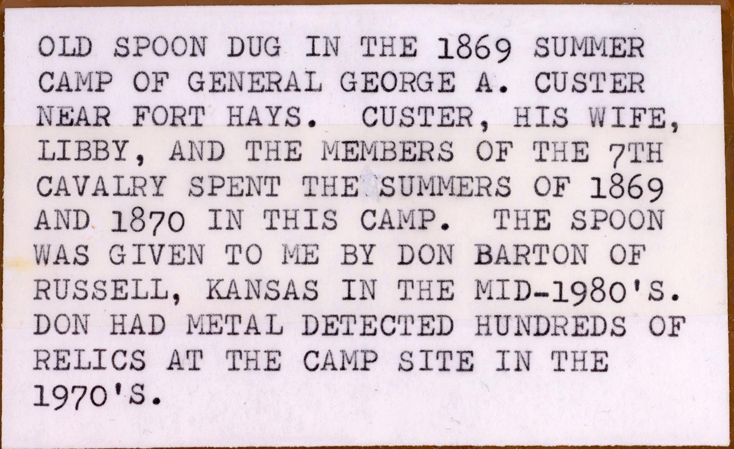 1869 SPOON DUG AT GENERAL CUSTER CAMP AT FORT HAYS