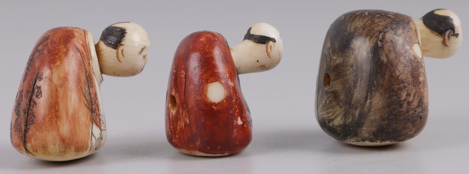 3 MEIJI PERIOD JAPAN BOBBLE HEAD SCHOLAR NETSUKE