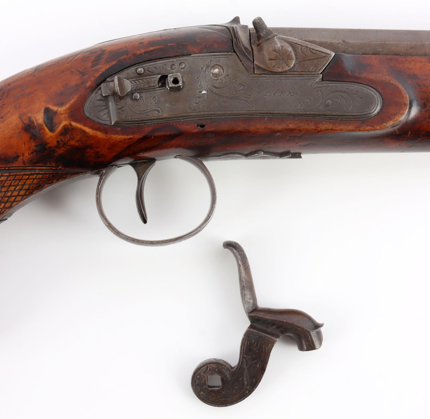 19TH CENTURY CLARK PERCUSSION PISTOL NEEDS REPAIR