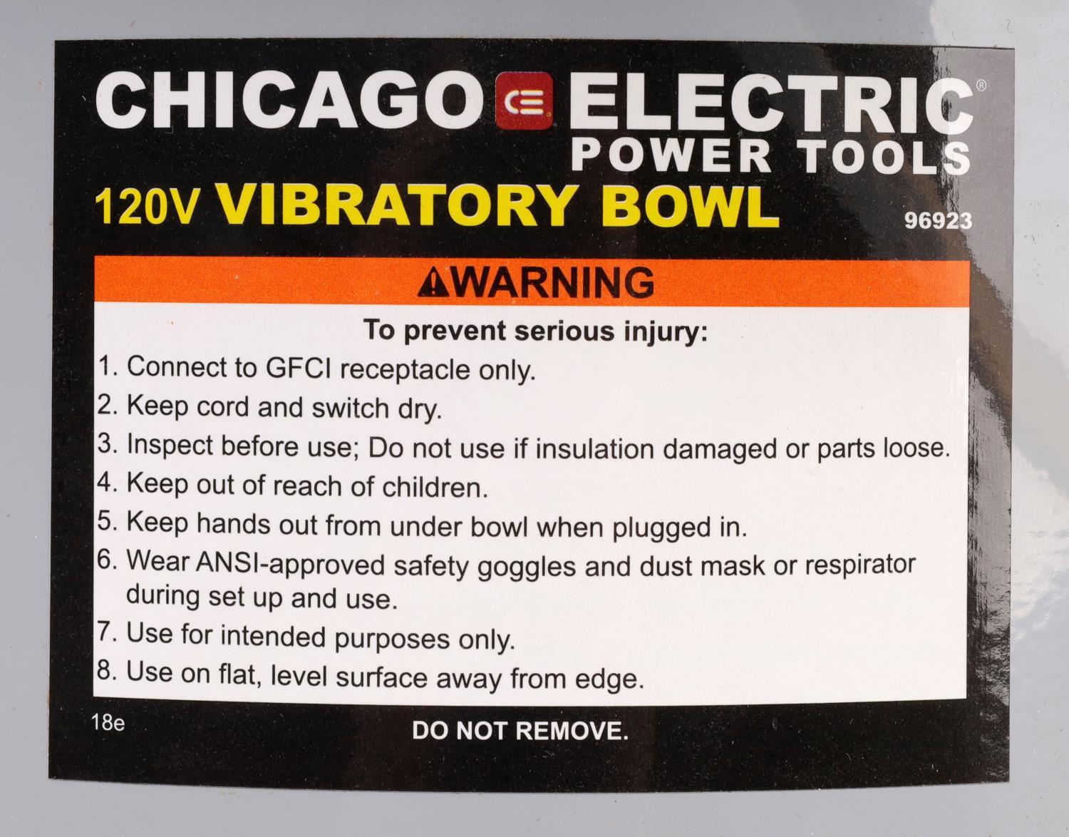 CHICAGO ELECTRIC VIBRATORY BOWL 120V TUMBLER