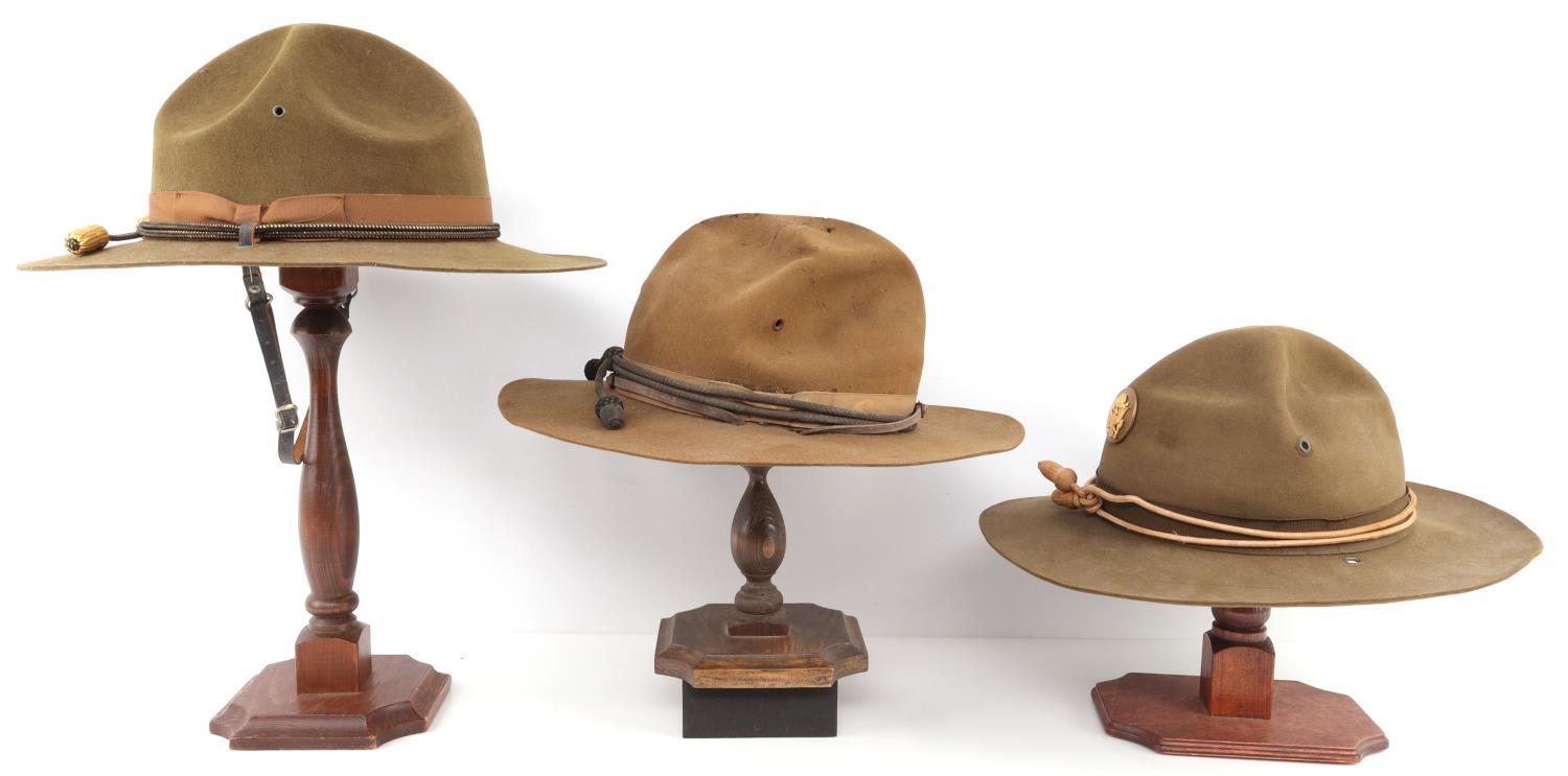 WWI & WWII US ARMY CAMPAIGN HATS W/ CORDS